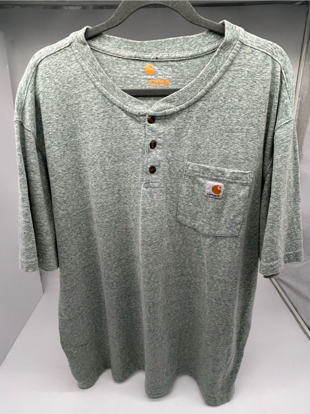 Carhartt Men's Heather Sage Short-Sleeve Henley Pocket Tee XL